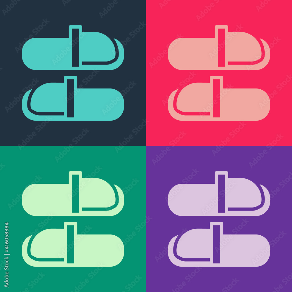 Pop art Sauna slippers icon isolated on color background. Vector. Pop art Sauna slippers icon isolated on color background. Vector.