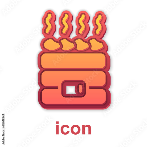 Gold Hot sauna stones icon isolated on white background. Spa resort recreation, bathhouse relaxation. Hot stones on electric heater. Vector.