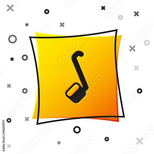 Black Sauna ladle icon isolated on white background. Yellow square button. Vector.