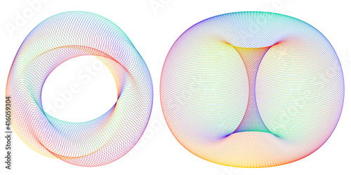 Design elements. Wave of many purple lines circle ring. Abstract vertical wavy stripes on white background isolated. Vector illustration EPS 10. Colourful waves with lines created using Blend Tool photo