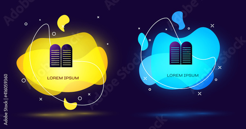 Black The commandments icon isolated on black background. Gods law concept. Abstract banner with liquid shapes. Vector.