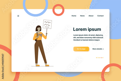 Woman holding megaphone. Protest activist showing placard flat vector illustration. Conflict, movement, campaign concept for banner, website design or landing web page