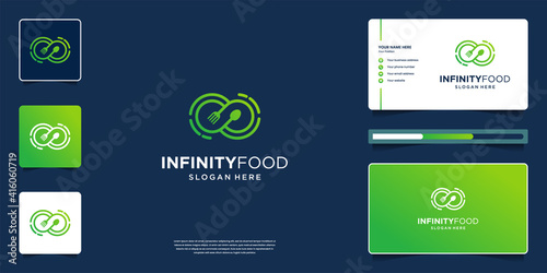 Food logo with infinity symbol, creative logo design and business card