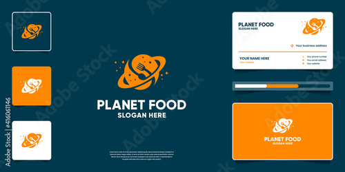 Creative planet food logo design template. Symbol for restaurant, cafe, street food with business card branding