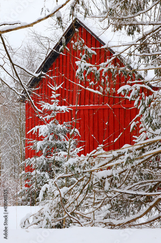 Red Barn Draped in Fresh Snow in Unadilla, NY. 