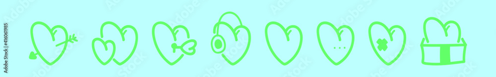 set of heart cartoon icon design template with various models. vector illustration isolated on blue background set of heart cartoon icon design template with various models. vector illustration isolated on blue background