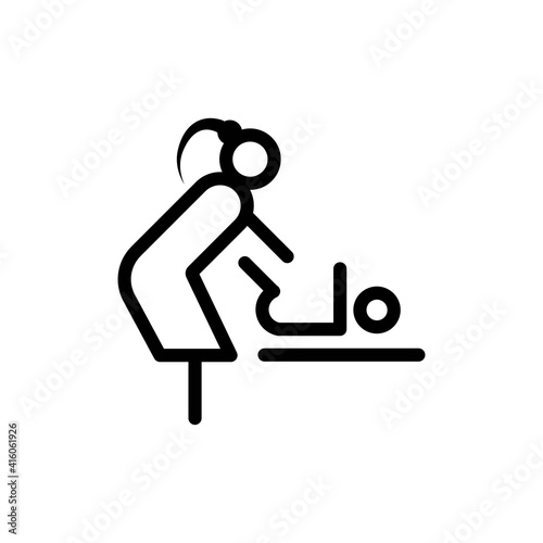 Mother swaddle baby glyph line icon in black, parent and kid, diaper change sign, graphic design, a outline illustration on a white background. Care and motherhood concept. Vector EPS 10