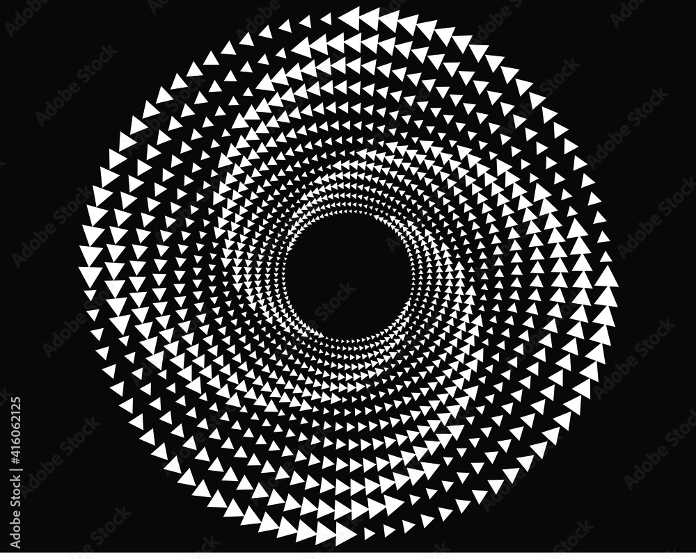 Round Form Layout Abstract white tiny triangles in circle form. Geometric art. Halftone ...