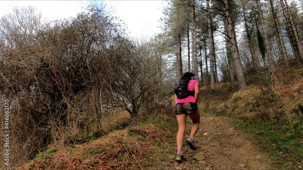 Fototapeta premium young woman trail running in the mountains