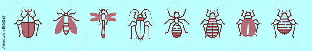 set of insect cartoon icon design template with various models. vector illustration isolated on blue background set of insect cartoon icon design template with various models. vector illustration isolated on blue background