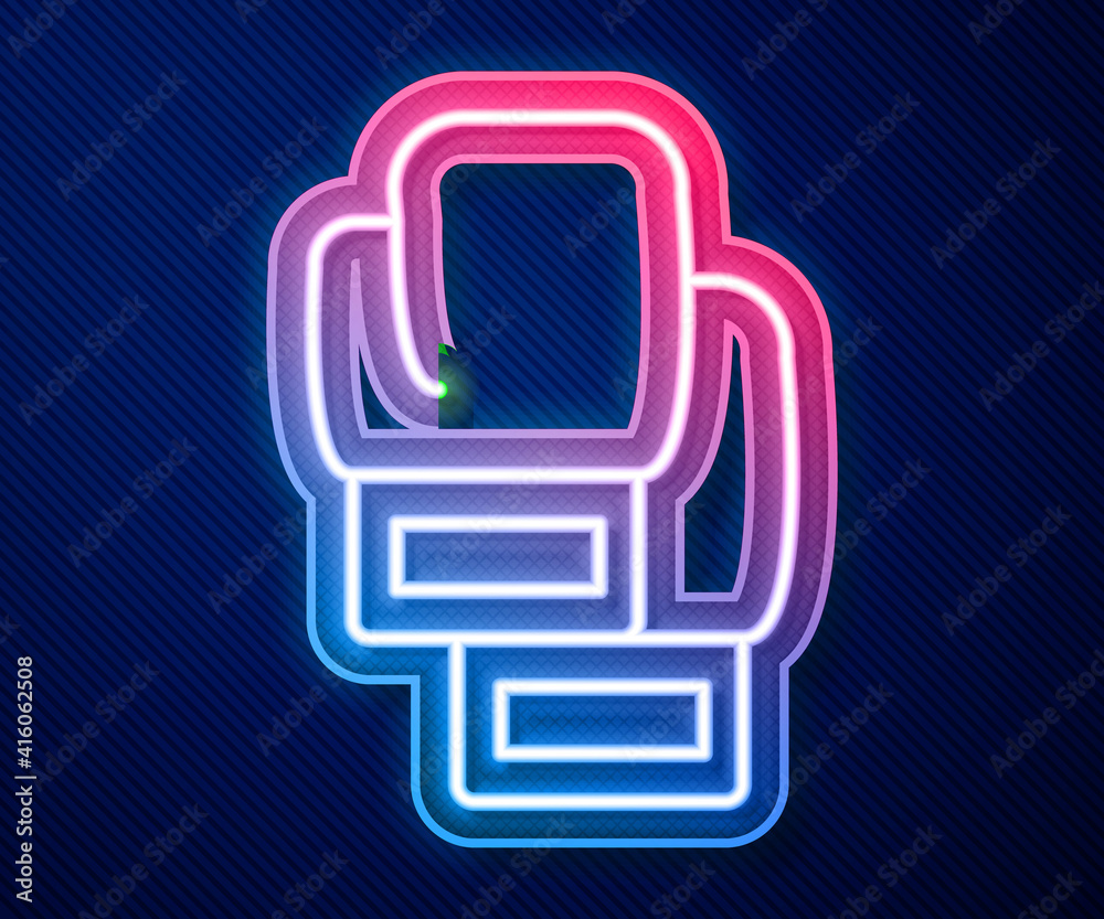 Glowing neon line Boxing glove icon isolated on blue background. Vector.