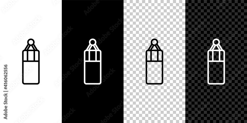 Set line Punching bag icon isolated on black and white,transparent background. Vector. Set line Punching bag icon isolated on black and white,transparent background. Vector.