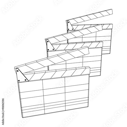 Movie clapper board. Film cinema concept. Wireframe low poly mesh vector illustration