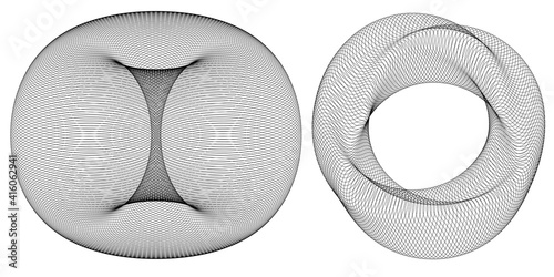 Design elements. Wave of many purple lines circle ring. Abstract vertical wavy stripes on white background isolated. Vector illustration EPS 10. Colourful waves with lines created using Blend Tool