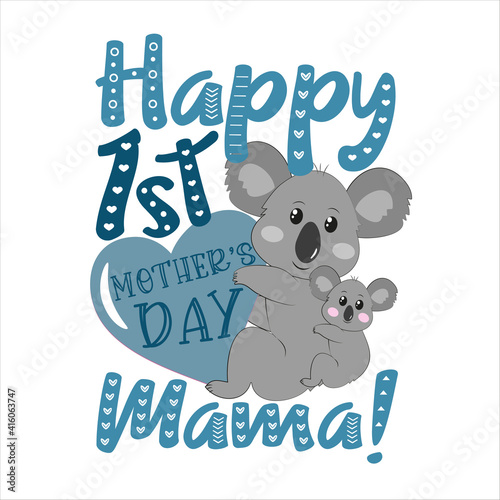 Canvas Print Happy First Mother's Day Mommy! - happy greeting with koalas for Mother's Day