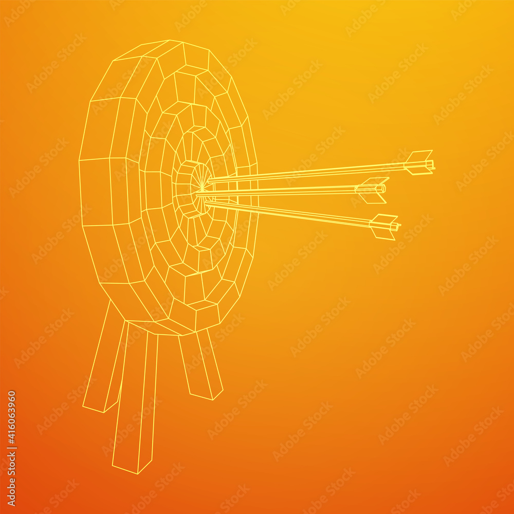 Archery target. Arrows hit round target goal concept. Wireframe low poly mesh vector illustration Archery target. Arrows hit round target goal concept. Wireframe low poly mesh vector illustration