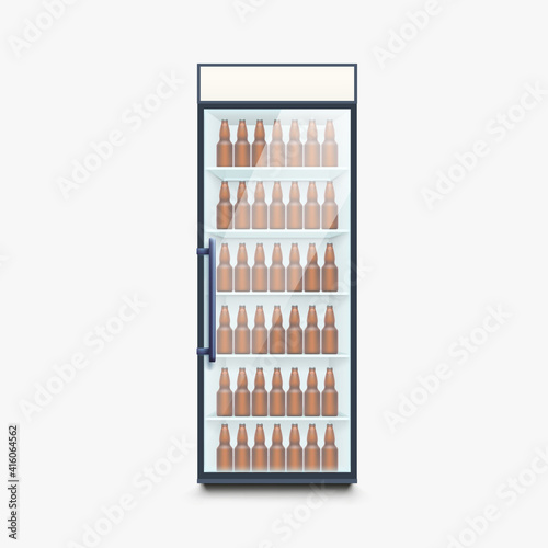 fridge full of beer bottles on white
