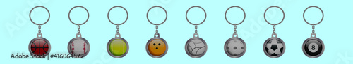 set of key chain ball cartoon icon design template with various models. vector illustration isolated on blue background