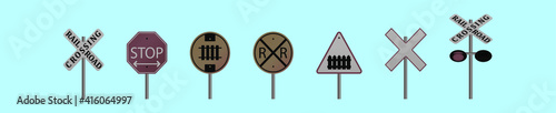 set of rail road cartoon icon design template with various models. vector illustration isolated on blue background