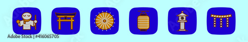 set of japanese shrine cartoon icon design template with various models. vector illustration isolated on blue background