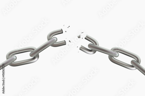 silver broken realistic metal chain on white