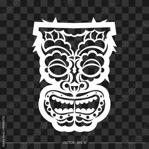 Polynesian mask from patterns. The contour of the face or mask of a warrior. Polynesian, Hawaiian or Maori patterns. For T-shirts and prints. Vector illustration.