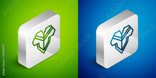 Isometric line Traditional mexican poncho clothing icon isolated on green and blue background. Silver square button. Vector.