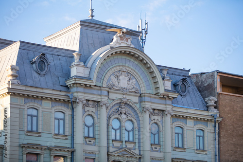 CHERNIVTSI, UKRAINE - JULY 16, 2017: Closeup of acncient  building in Chernivtsi photo