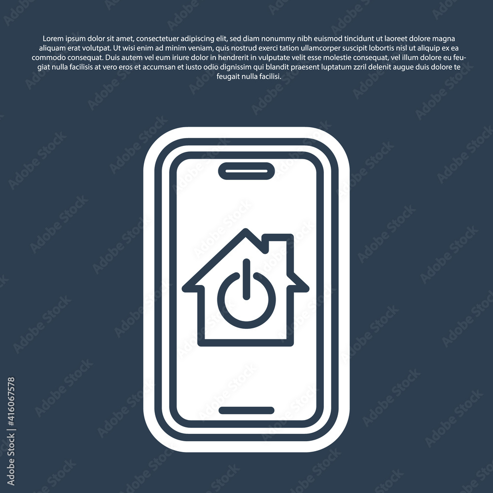 Blue line Mobile phone with smart home icon isolated on blue background. Remote control. Vector. Blue line Mobile phone with smart home icon isolated on blue background. Remote control. Vector.