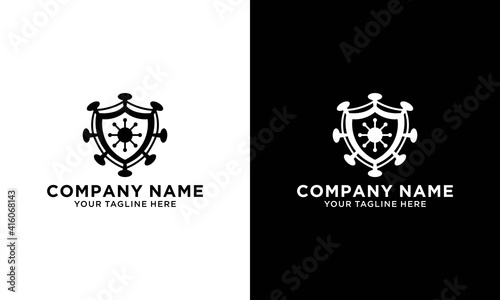 Black Stop virus, bacteria, germs and microbe icon isolated on white background. Antibacterial and antiviral defence, protection infection. Logo design template element. Vector Illustration.