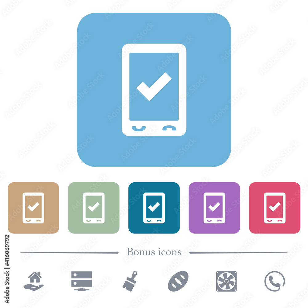 Mobile ok flat icons on color rounded square backgrounds Mobile ok flat icons on color rounded square backgrounds