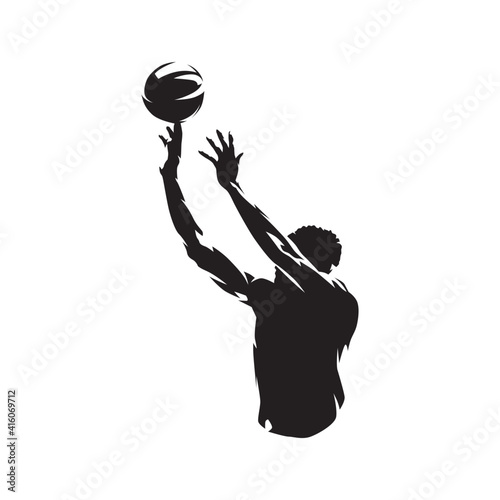 Basketball player shooting ball, jump shot. abstract isolated vector silhouette