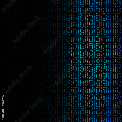 Design elements - Binary computer code halftone pattern dark background. Vector illustration eps 10 frame with Digital data cryptography texture for technology, electronic, network algorithm