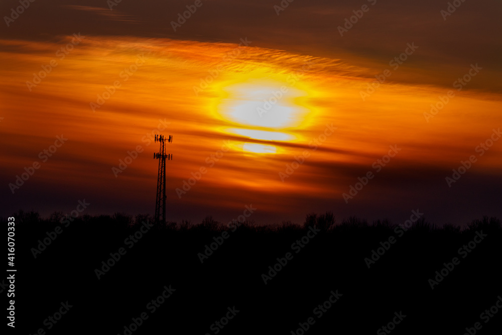 Cell Tower in Sunset. 