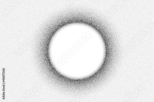 Dotwork solar eclipse pattern vector background. Sand grain effect. Black noise stipple dots. Abstract noise dotwork pattern. Black dots grunge banner. Stipple solar eclipse. Dotted vector background.