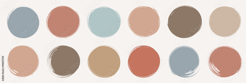 Vector abstract Korean, Chinese, Japanese ink brush circles. Set of neutral colored Oriental terracotta isolated hand drawn artistic design elements for sale promotion, social media highlights