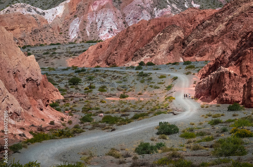 People in colored landscape in Purmamarca, Jujuy Argentina