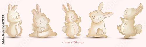Cute Easter Bunny watercolor vector illustration