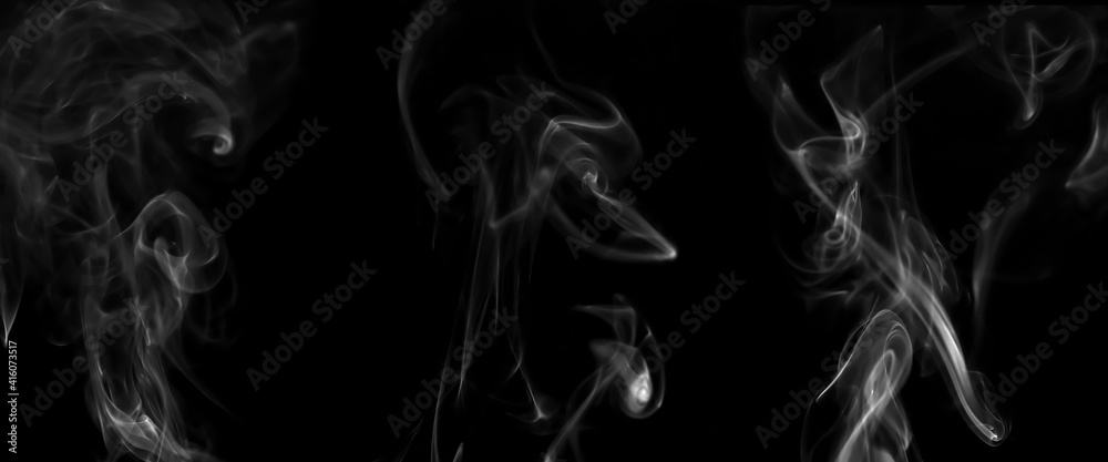 collection swirling movement of white smoke group, abstract line Isolated on black background collection swirling movement of white smoke group, abstract line Isolated on black background