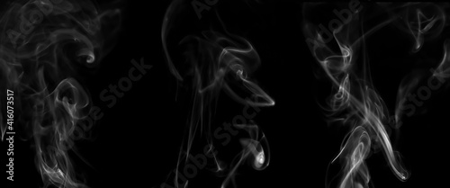 Fototapeta Naklejka Na Ścianę i Meble -  collection swirling movement of white smoke group, abstract line Isolated on black background