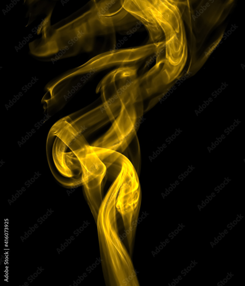 swirling movement of gold smoke group, abstract line Isolated on black background