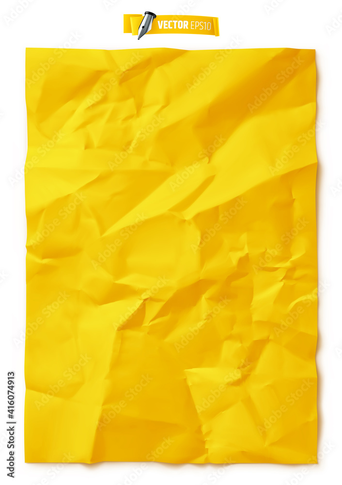 Texture de papier jaune froissé vectorielle sur fond blanc
