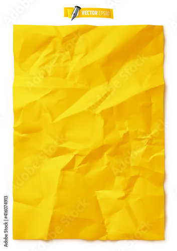 Texture de papier jaune froissé vectorielle sur fond blanc