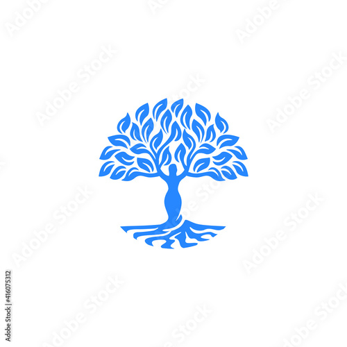 Elegant and Modern Yoga tree design with a beautiful human 
pose in the middle of the tree