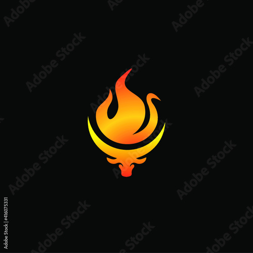 Elegance vector illustration of bull head logo with fire, 
buffalo cow ox bull logo design inspiration.