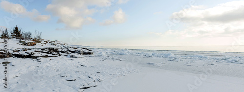 Snow /ice covered shoreline, along lake superior, Minnesota 