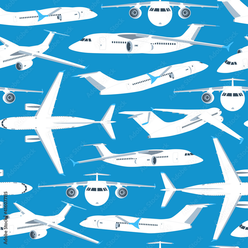Naklejka premium Airplane vector seamless pattern. Background for wallpaper, wrapping, packing, and backdrop.