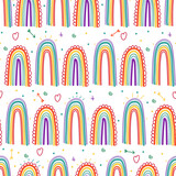 Rainbow vector cartoon seamless pattern on a white background.