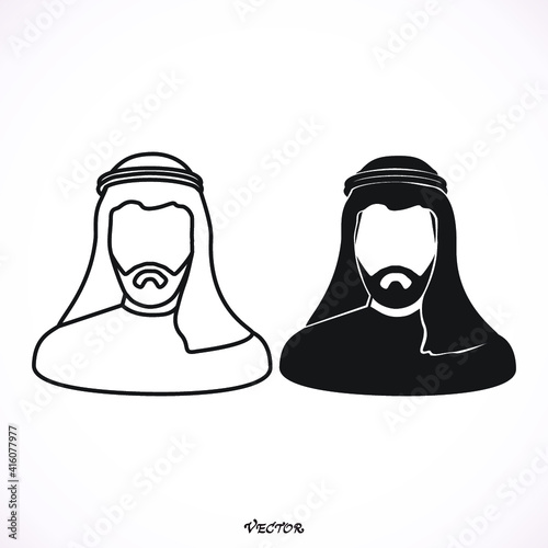 Arabic man in traditional muslim hat, vector avatar