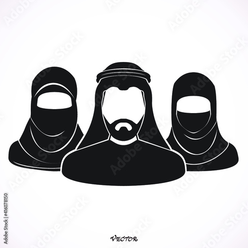 Muslim. flat style. black icon on isolated on white background